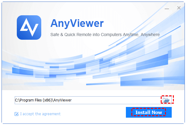 La pantalla Install Now de AnyViewer