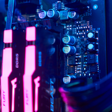 Superfast storage - motherboard close-up with RGB memory